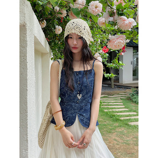 佩莉斯堡 无袖 歌铭复古花卉印花吊带小衫 新款 上衣J216C 女夏季