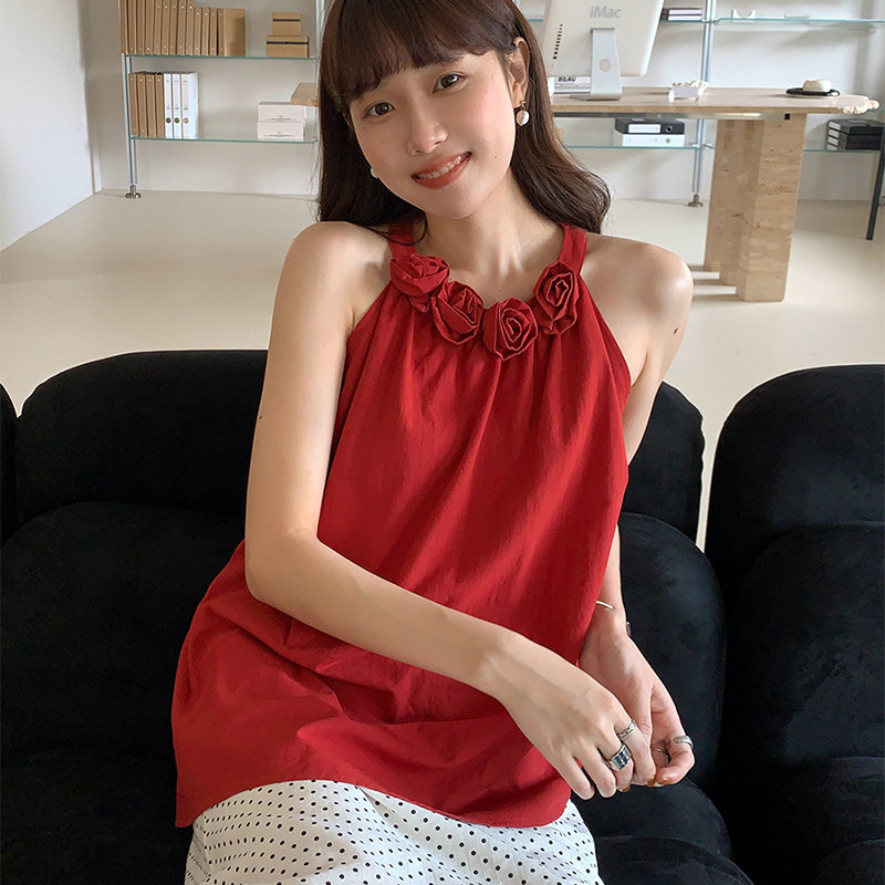 韩系松弛感挂脖背心吊带上衣女夏