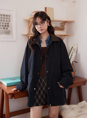 【巴恩】歌铭撞色灯芯绒领风衣外套女2025秋季新款大衣n623c