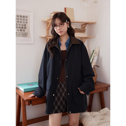 【巴恩】歌铭撞色灯芯绒领风衣外套女2025秋季新款大衣n623c