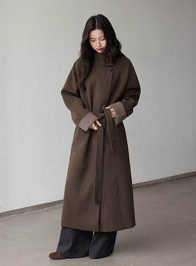 【悉尼往事格纹拼接毛呢】歌铭复古毛呢外套女冬季新款大衣W693C