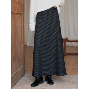 【克伯拉德视觉瘦臀半裙】歌铭法式复古高腰条纹a字大摆裙女N643C