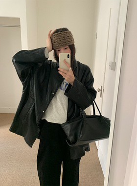 黄峥感两面穿皮衣风衣外套女2025冬韩系夹克中长款大衣541010