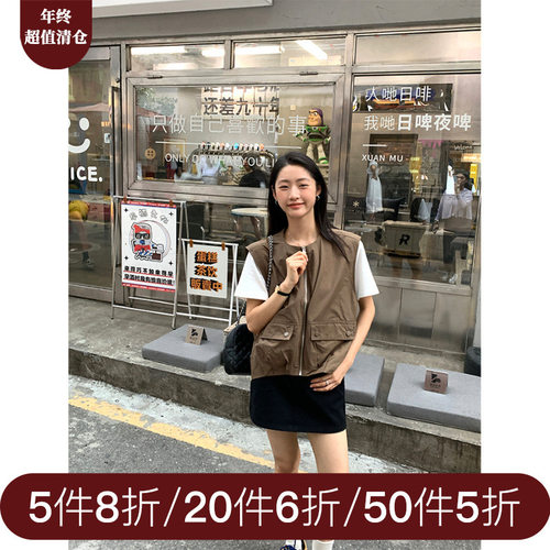 黄峥美式工装叠穿马甲背心女宽松休闲无袖外搭上衣143AY685
