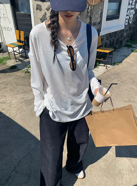 黄峥秋季冰丝防晒针织衫女宽松慵懒外搭松长袖T恤罩衫上衣530828