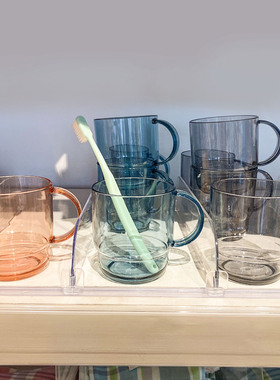 日系轻奢漱口杯情侣款烟灰色透明简约塑料刷牙杯带手柄家用洗漱杯