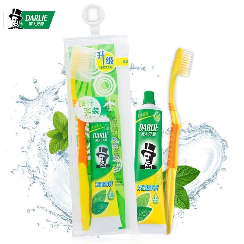 黑人软毛牙刷牙膏套装双重薄荷味出差便携式旅行装可携带上飞机
