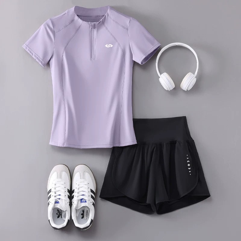 跑步运动套装女2026新款夏季薄速干短袖瑜伽服健身晨跑显瘦训练服