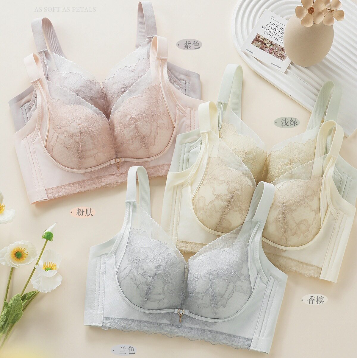 原创蕾丝蜂巢薄杯内衣女无钢圈舒适透气聚拢调整型防下垂文胸