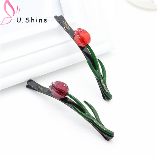 郁金香佩妮树脂水钻一字边夹优雅