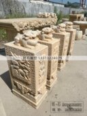 石雕绣球上趴小狮子雕塑 仿古石雕门墩 石雕小狮子门墩