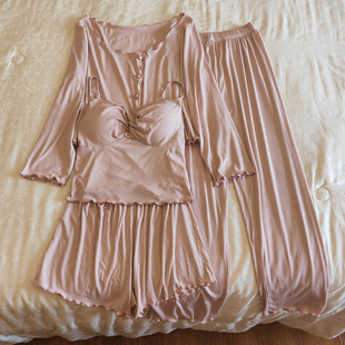 纯棉家居服套装 性感吊带2024年新款 带胸垫法式 莫代尔睡衣女春秋季