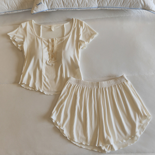 纯欲风可外穿纯棉网红家居服套装 短裤 莫代尔短袖 带胸垫睡衣女夏季