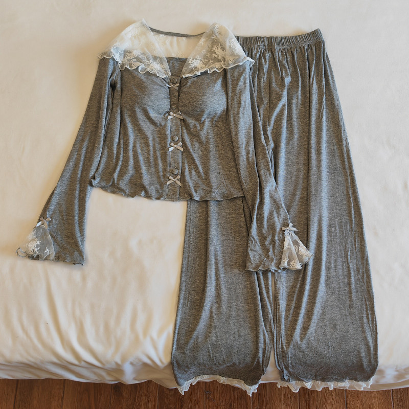 带胸垫2023年新款睡衣女秋冬季莫代尔法式甜美性感蕾丝家居服套装,女士内衣/男士内衣/家居服,睡衣/家居服套装,淘宝优惠券,粉丝福利购,淘宝优惠卷