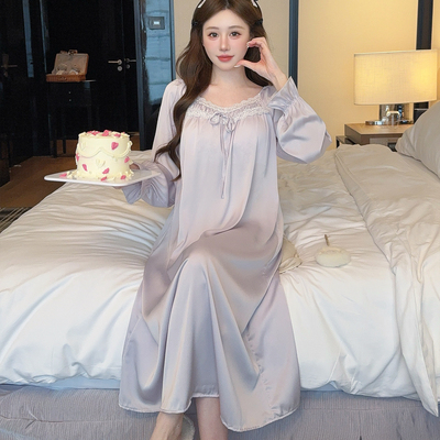 睡裙女春秋季带胸垫法式