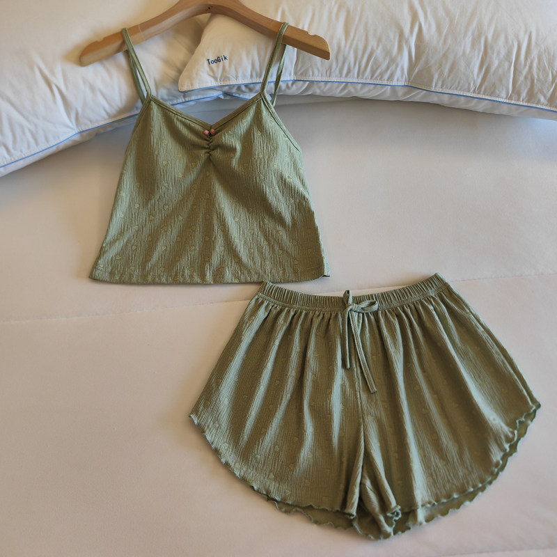 带胸垫睡衣女夏季吊带短裤纯棉2024年新款性感纯欲风家居服两件套,女士内衣/男士内衣/家居服,睡衣/家居服套装,淘宝优惠券,粉丝福利购,淘宝优惠卷