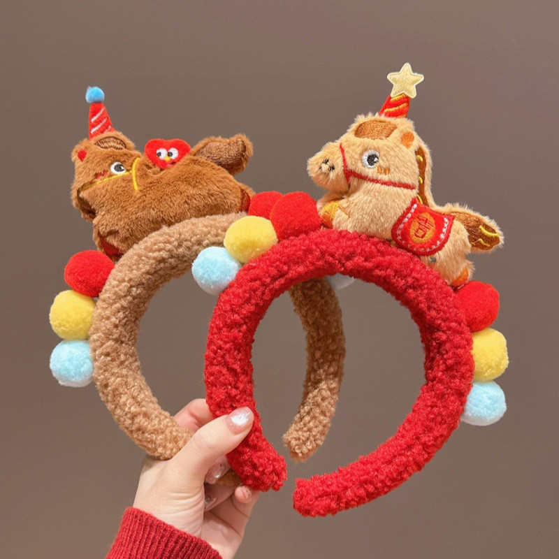 新年儿童小马发箍红色卡通洗脸头箍不勒头2026新款马年发饰头饰