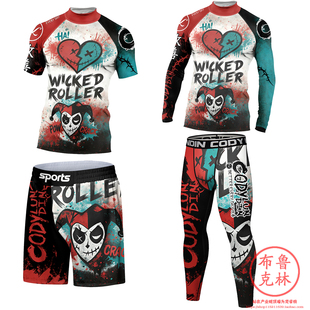 MMA男款综合格斗紧身衣小丑joker短袖长袖套装巴西柔术防磨衣