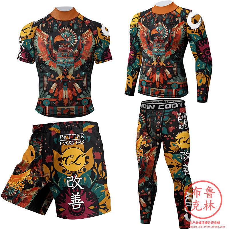 MMA男款高领短袖长袖紧身衣运动综合格斗搏击健身衣训练跑步上衣