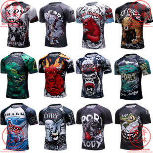 毒液熊猫巴西柔术bjj格斗防磨服nogi男紧身衣短袖运动训练健身衣