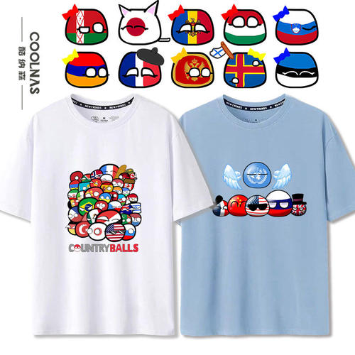 波兰球周边可爱团子五常国家球CH圈国拟动漫男女纯棉短袖T恤半袖