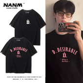 美式 T恤男女夏季 慵懒风明星周边粉丝应援衣服 字母短袖 王鹤棣同款