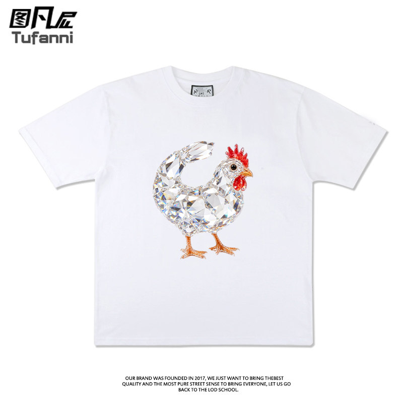 钻石鸡尾虾短袖T恤夏季纯棉半袖潮小众男女衣服潮