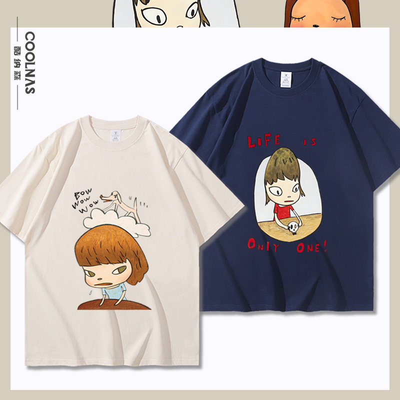 Yoshitomo Nara奈良美智大头女孩印花纯棉短袖男女夏季半袖T恤潮