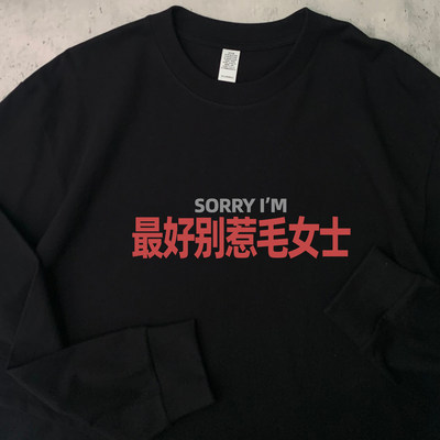 sorry别惹毛女士纯棉长袖T恤姓氏男女同款百搭打底通勤上衣