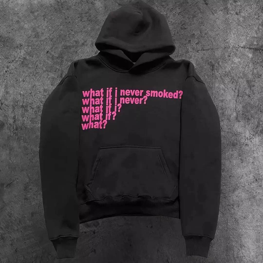 以手抵心 热爱造就 what if i never smoked高街重磅连帽卫衣