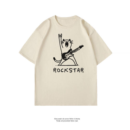 摇滚猫星人上线！米白T恤+炸裂电吉他喵｜ROCKSTAR灵魂觉醒