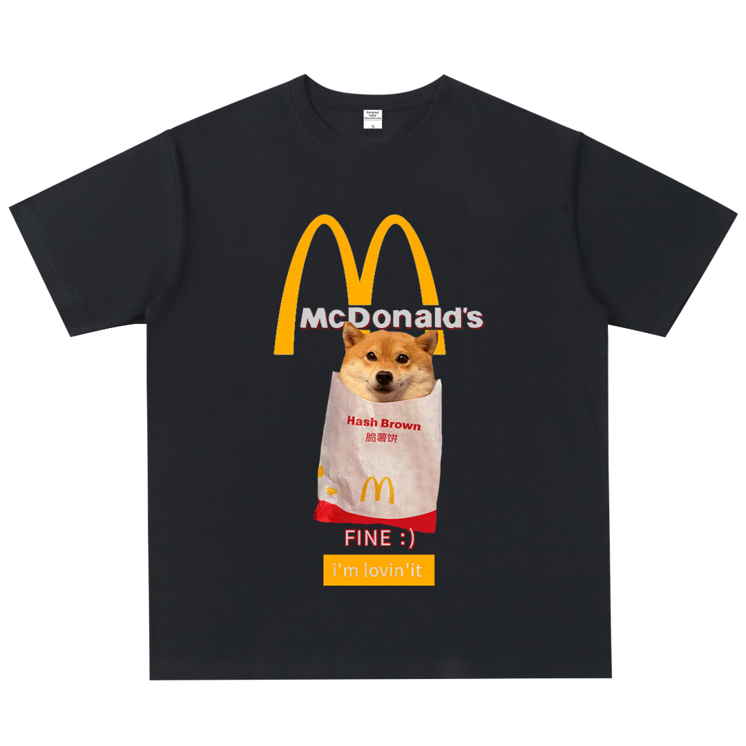 重磅纯棉短袖麦当劳脆薯饼夏季美式街头复古男女同款t恤半袖男装,男装,T恤,淘宝优惠券,粉丝福利购,淘宝优惠卷