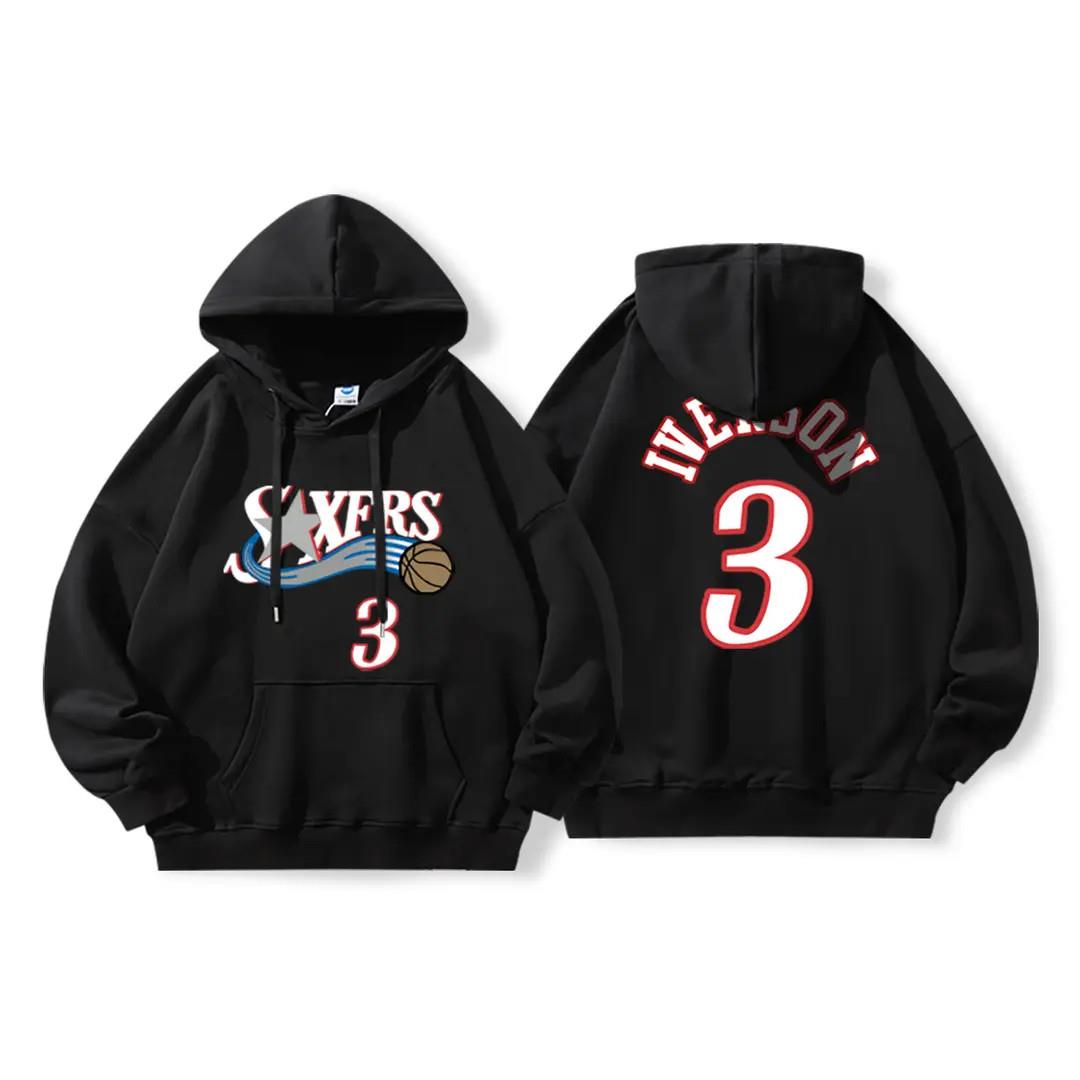 76人队艾弗森3号篮球卫衣男款连帽套头长袖秋季休闲运动帽衫外套