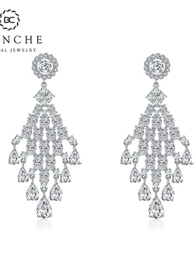 Blanche白色涟漪菱形闪亮夸张耳环流苏耳坠高级感名媛结婚耳饰女