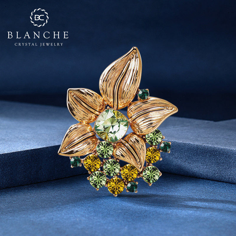 中古金色繁花水晶高端胸针奢华女