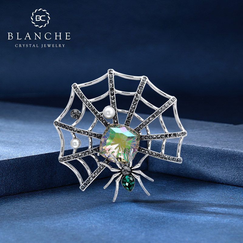 中古蜘蛛网烟花水晶胸针男创意女