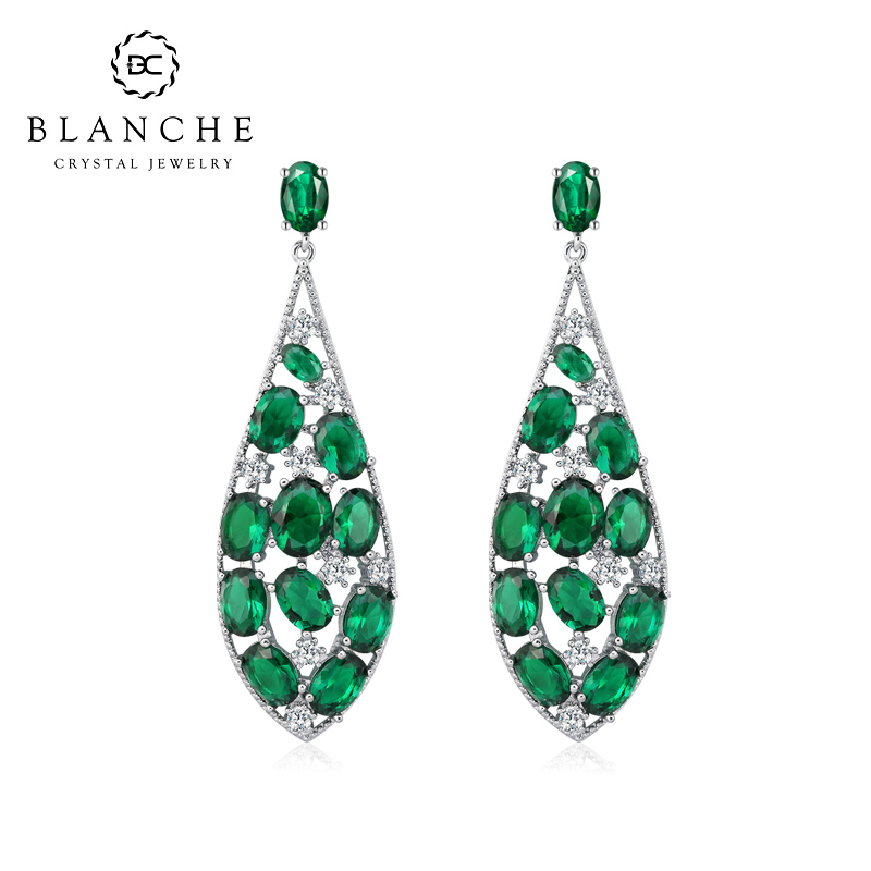 Blanch欧美祖母绿宝石独特耳坠高级感小众耳环名媛大气夸张耳饰女