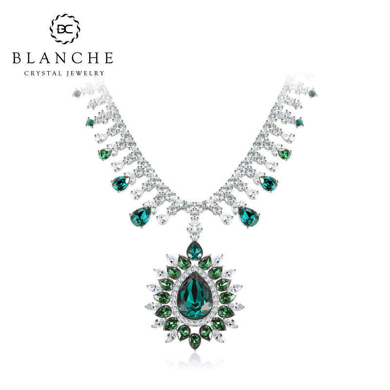 BC奥地利水晶项链女欧美华丽豪华晚礼服设计高级感颈链祖母绿配饰