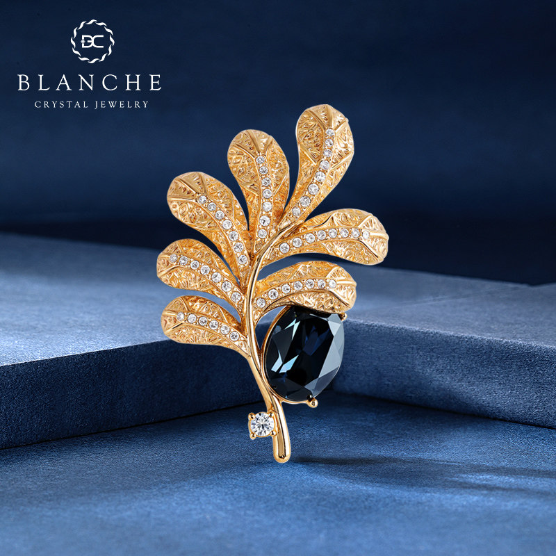 金色叶子水晶高端胸针男士奢华女