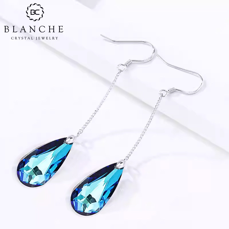 水滴施家水晶耳环长款流苏耳饰女