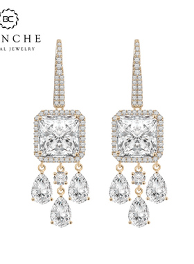 BLANCHE/布兰琪白色涟漪方形水滴耳环流苏闪亮耳坠时尚大牌耳饰女