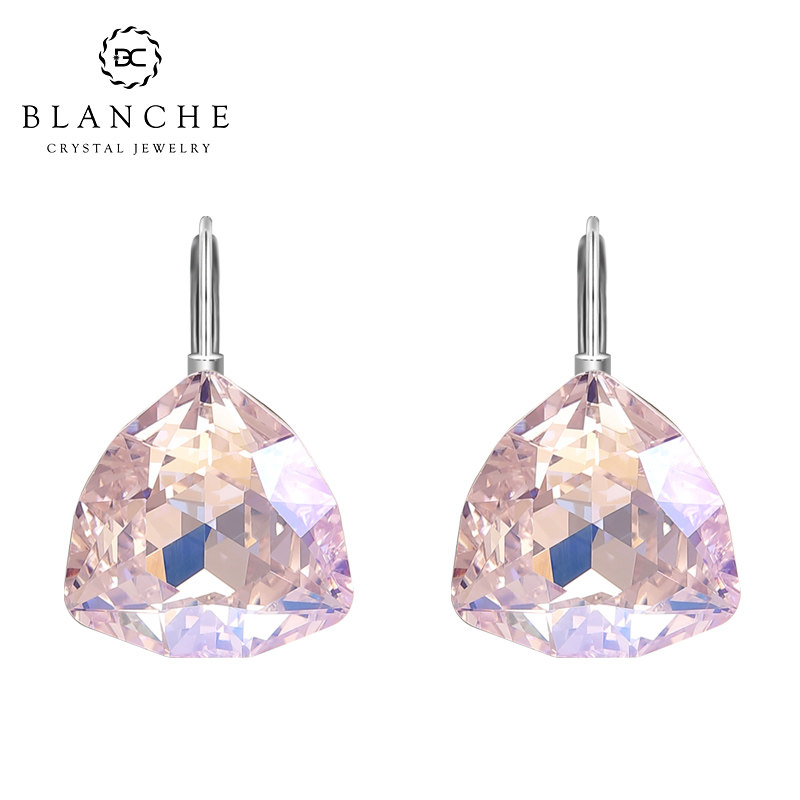 BLANCHE/布兰琪冰花三角形施家水晶耳环法式扣耳坠独特漂亮耳饰女