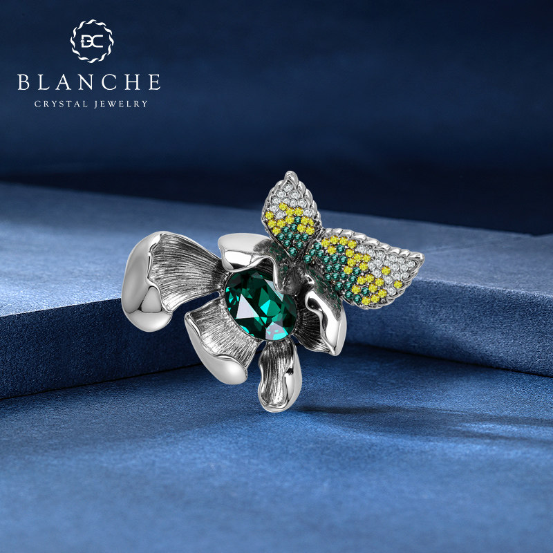 中古百合花水晶高端胸针设计感女