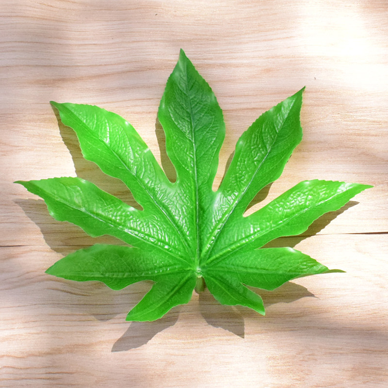 单片仿真八角金盘叶婚庆装饰花叶绿色植物墙水果垫片塑料假树叶子
