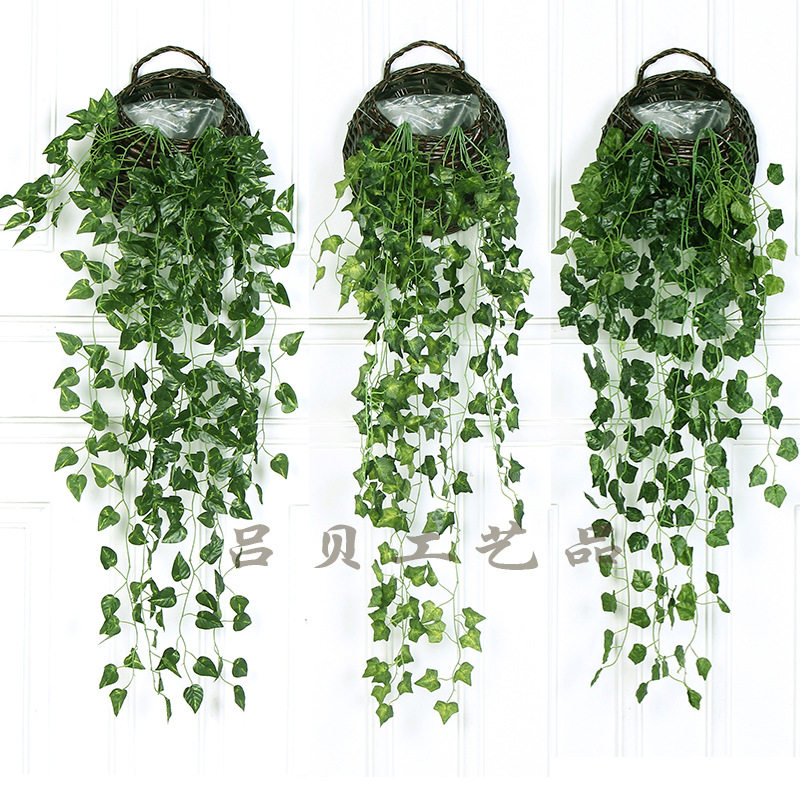 仿真植物墙配材绿萝海棠爬山虎壁挂藤条绿色藤蔓吊篮背景墙装饰花