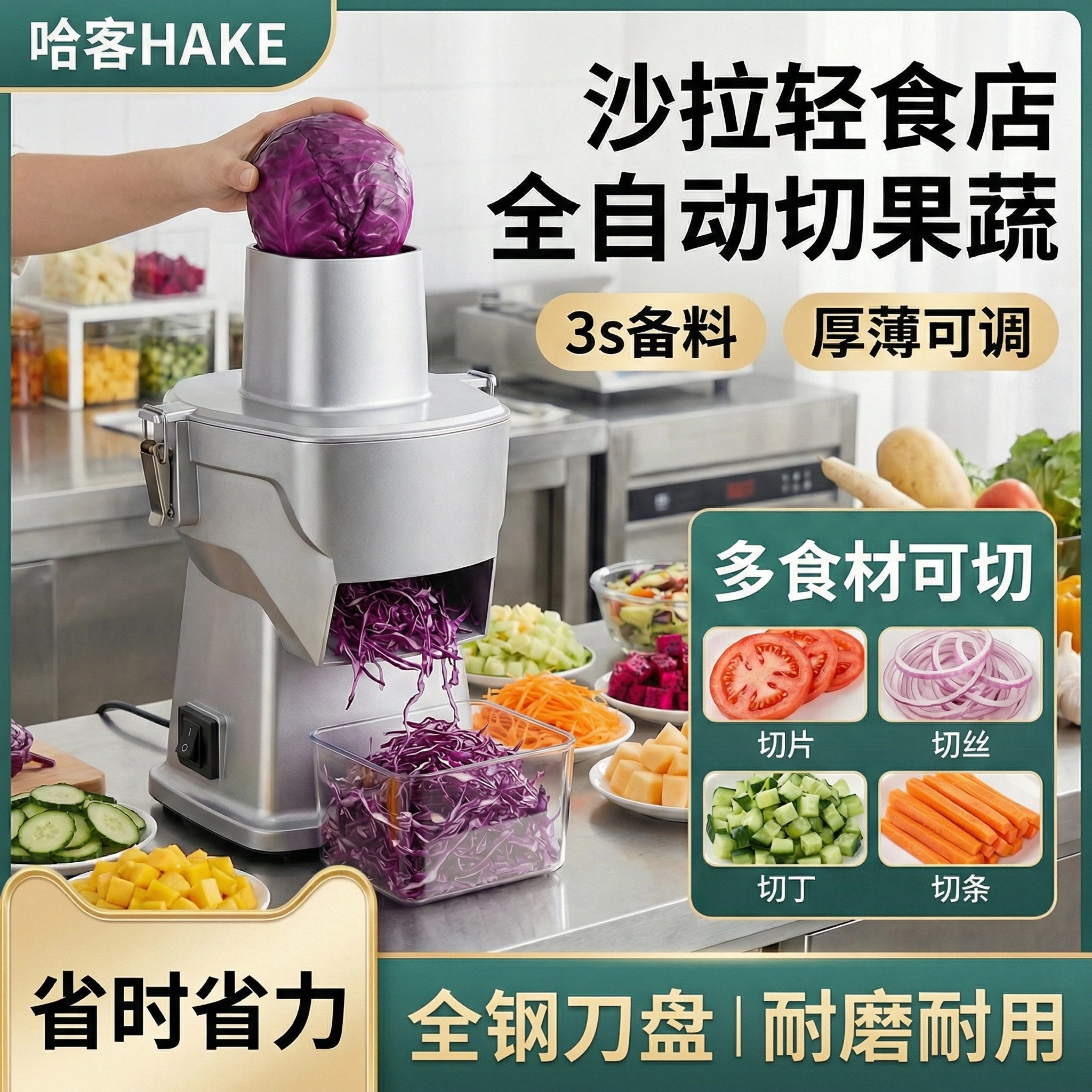哈客切果蔬机全自动切菜机沙拉轻食黄瓜紫甘蓝洋葱切片切丝切丁机