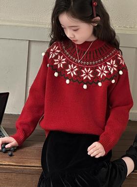 英国Next chek女童红色毛衣本命年秋冬针织衫儿童加厚加绒打底衫