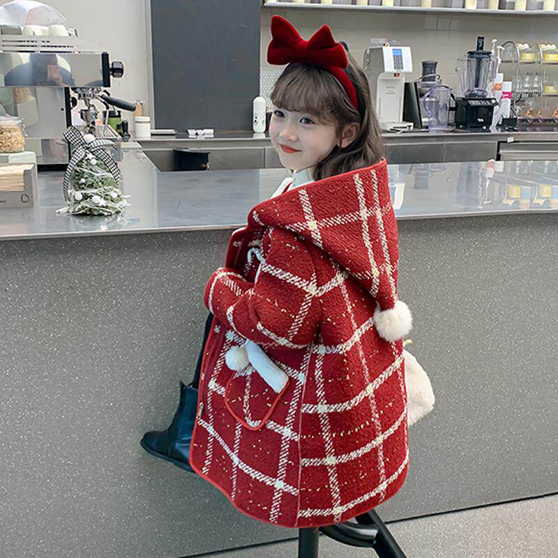 英国NTYUK女童外套秋冬儿童呢子大衣加绒加厚女孩过年新年装