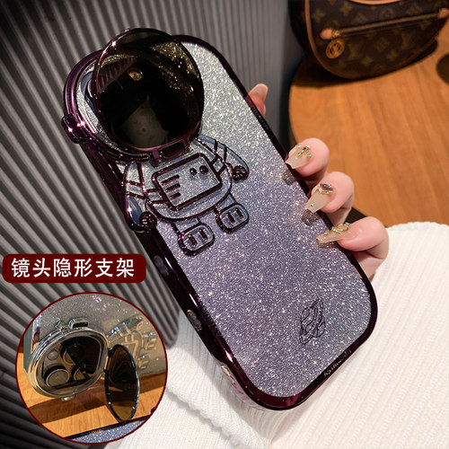 镜头盖宇航员支架适用iPhone14promax手机壳闪粉新款苹果13pro全包防摔12硅胶11高级感plus男女透明xr创意i套