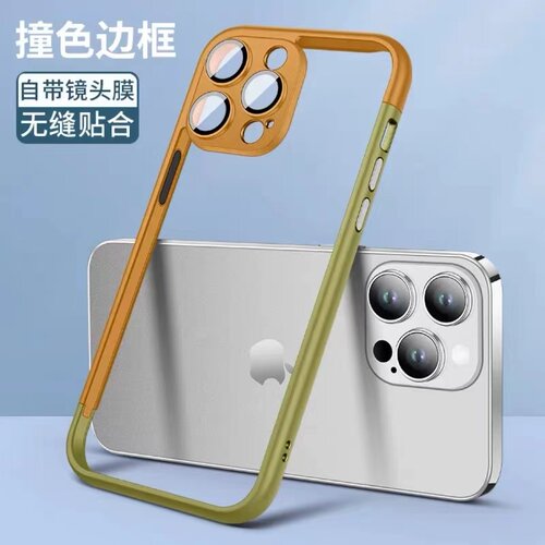 适用苹果16promax手机壳新款iPhone14简约拼接边框13pro自带镜头膜15Plus金属按键散热12pm透气无背板ins风男